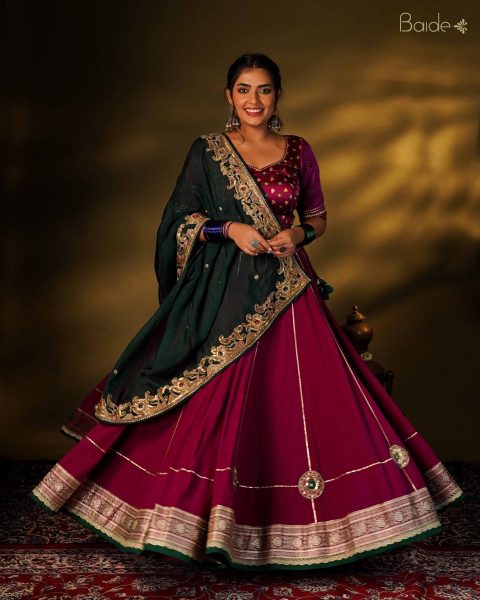 Mauve Pink Chaniya Choli With Dark Green Dup