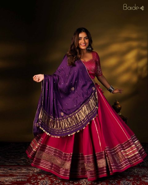 Mauve Pink Chaniya With Purple Dupatta