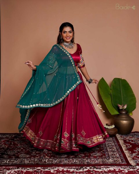 Maroon skirt Green Dupatta