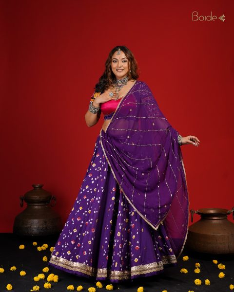 Purple Bandhej Chaniya Choli