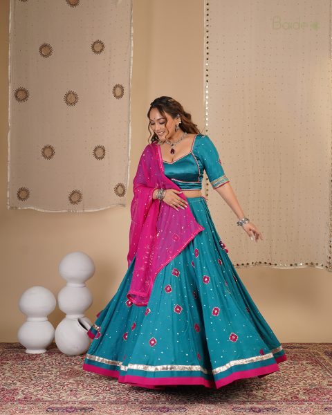 Turquoise blue Bandhej Chaniya Choli