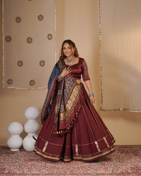 Brown Chaniya Choli Ajarakh Dupatta