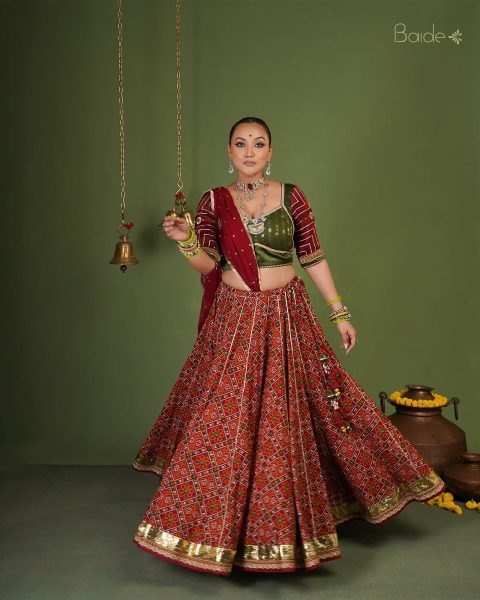 Maroon Bandhej Chaniya Choli