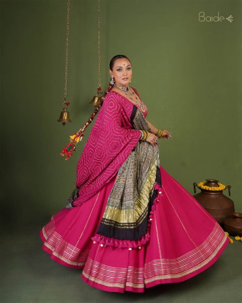 Pink Chaniya Choli & Ajarakh Dupatta