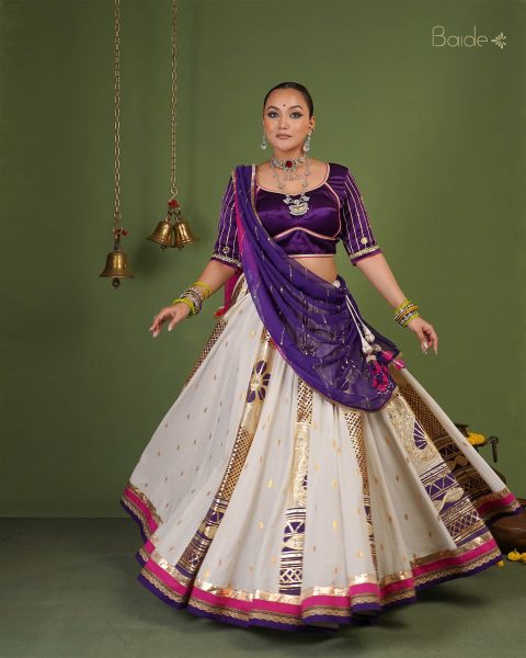 White multi Patch Chaniya